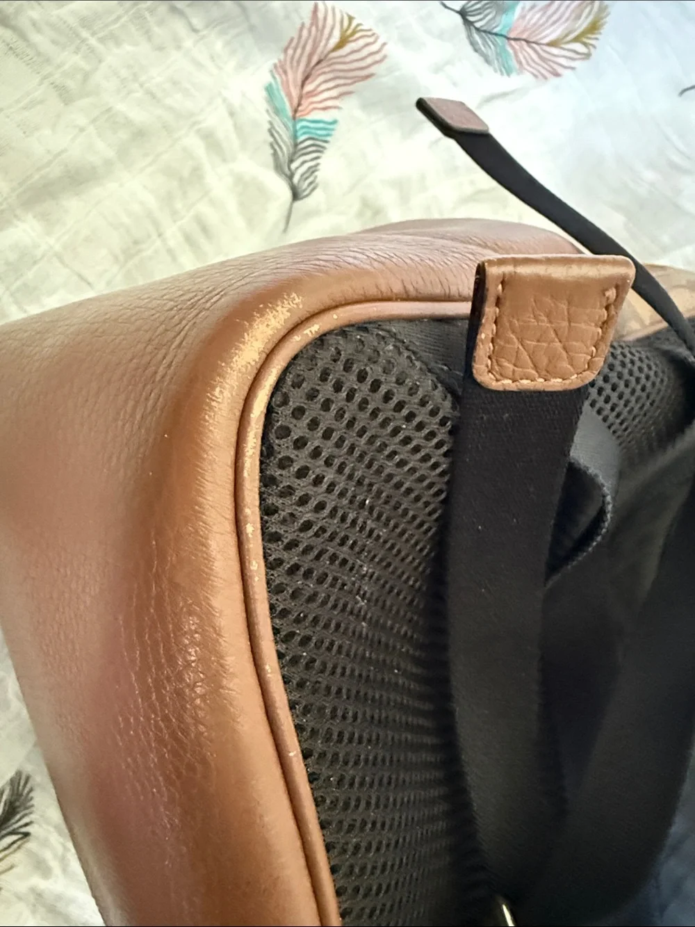 Coach Brown Signature Leather Backpack with gold hardware